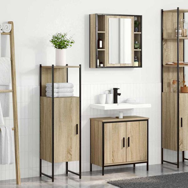 vidaXL Bathroom Furniture Set with Shelf 3 pcs Brown Engineered wood