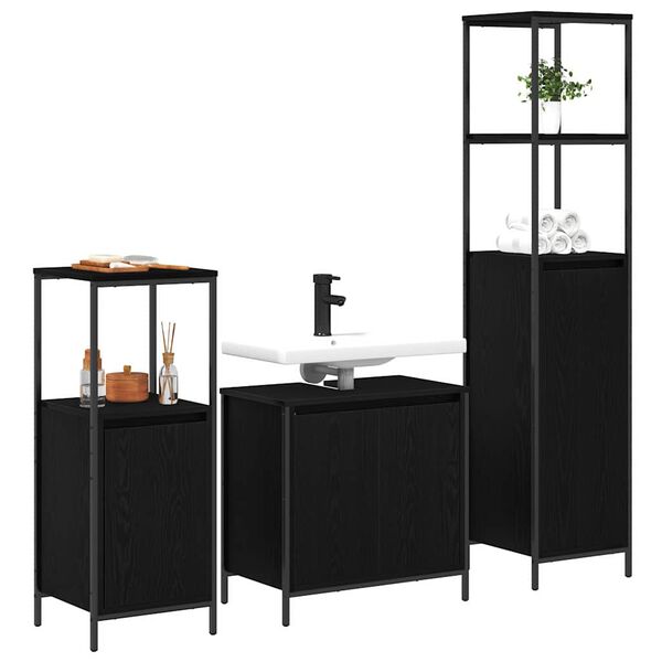 vidaXL Bathroom Furniture Set 3 pcs Black Oak Engineered Wood