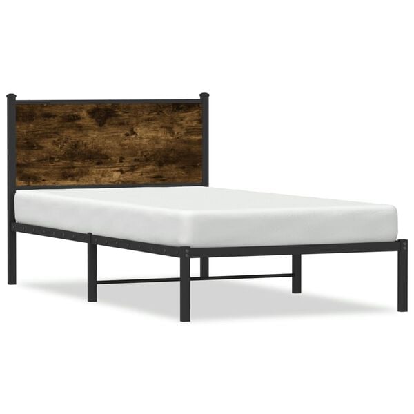 vidaXL Metal Bed Frame without Mattress Smoked Oak 107x203 cm