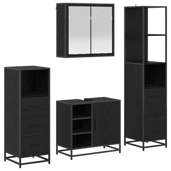 vidaXL Bathroom Furniture Set 4 pcs Black Oak Engineered Wood