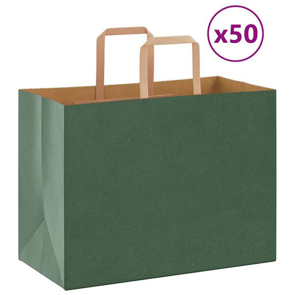 vidaXL Paper Bags 50 pcs with Handles Green 32x17x25 cm