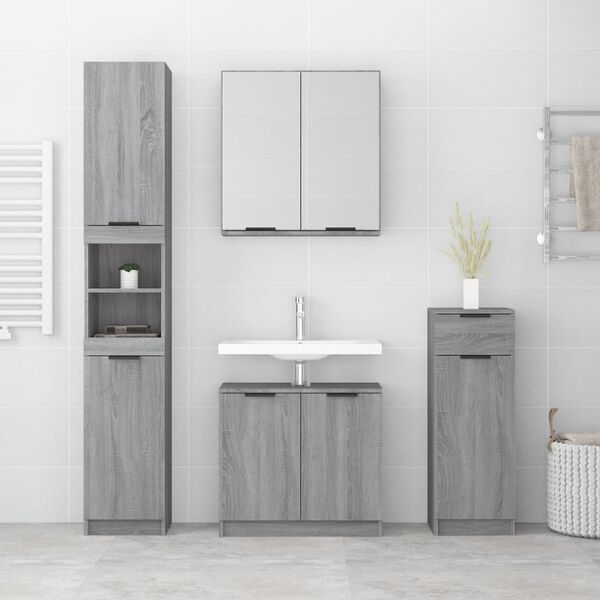 vidaXL 4 Piece Bathroom Cabinet Set Grey Sonoma Engineered Wood