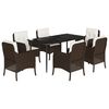 vidaXL 7 Piece Garden Dining Set with Cushions Brown Poly Rattan