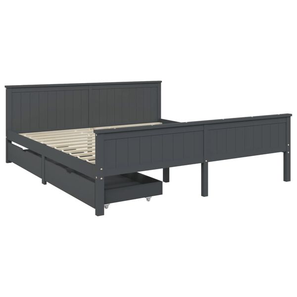 vidaXL Bed Frame without Mattress Dark Grey Solid Wood Pine 200x200 cm (322208+321990)