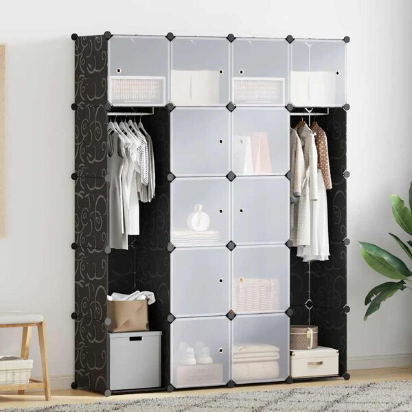 vidaXL Modular Cabinet 14 Compartments Black and White 37x146x180.5 cm