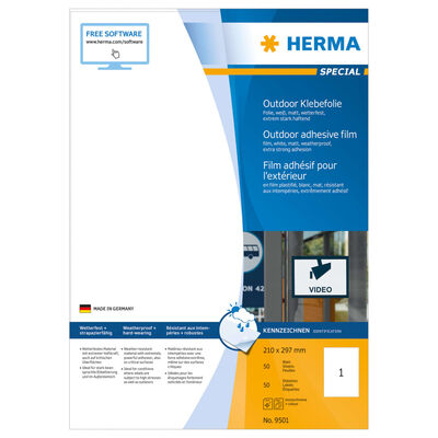HERMA Weatherproof Outdoor Film Labels A4 210x297 mm 50 Sheets White