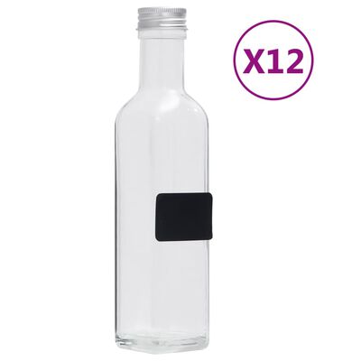 vidaXL Glass Bottles with Screw Cap 12 pcs Square 250 ml