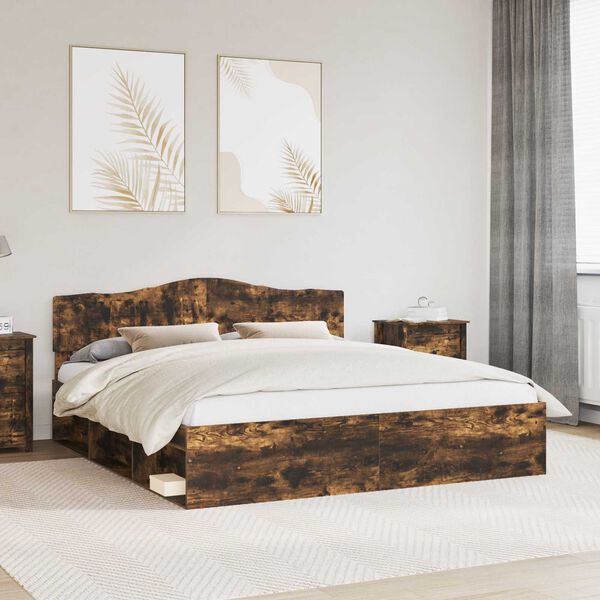 vidaXL Bed Frame Smoked Oak 200 x 200 cm Solid Pine Wood