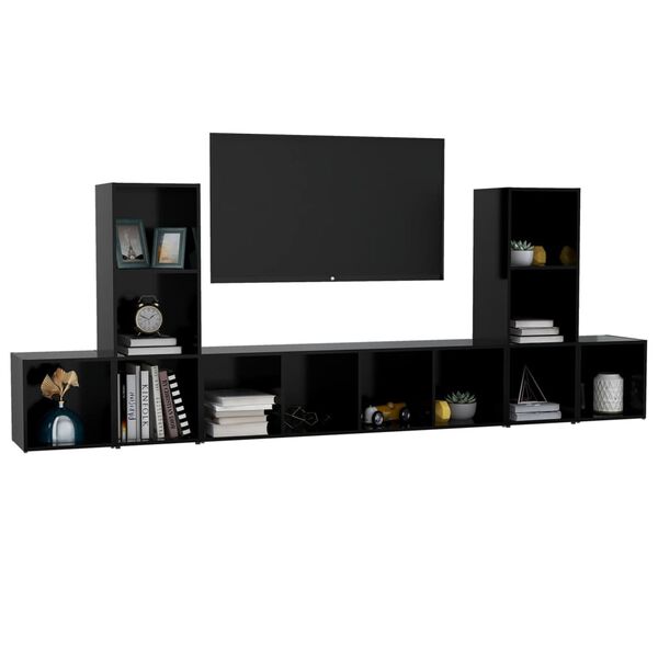 vidaXL 5 Piece TV Cabinet Set Black Engineered Wood