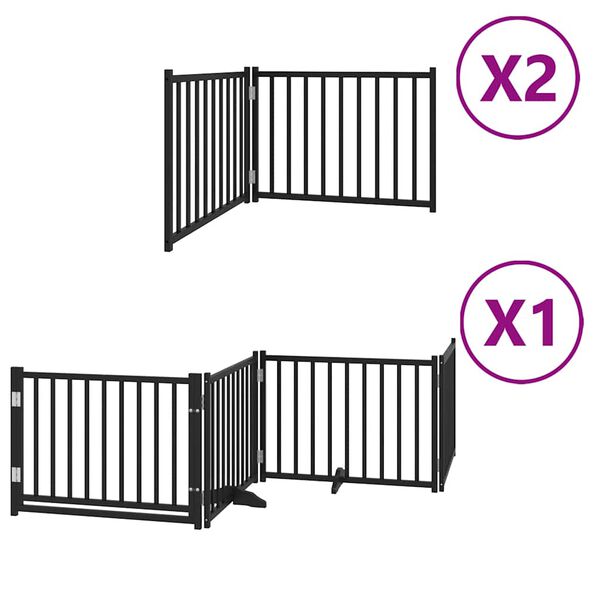 vidaXL Dog Gate with Door Foldable 8 Panels Black 640 cm Poplar Wood