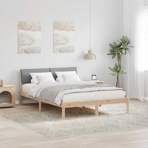vidaXL Bed frame Brown and light grey 135 x 190 cm Solid pine wood
