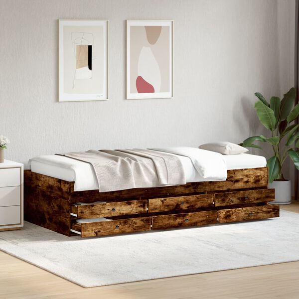 vidaXL Daybed with Drawers without Mattress Smoked Oak 75x190 cm Small Single