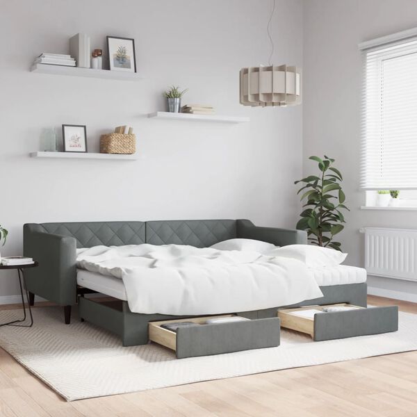 vidaXL Daybed with Trundle and Drawers Dark Grey 90x190 cm Fabric