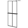 vidaXL Walk-in Shower Wall with Shelf Black 80x195 cm ESG Glass&Aluminium
