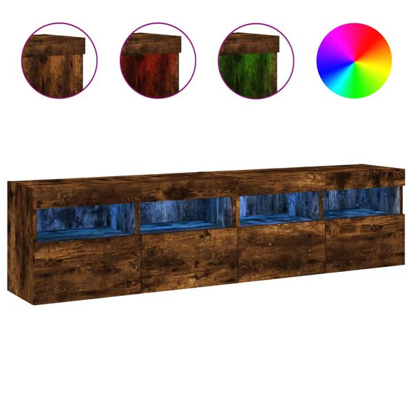 vidaXL TV Wall Cabinets with LED Lights 2 pcs Smoked Oak 80x30x40 cm