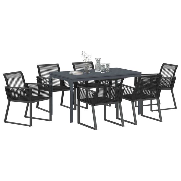 vidaXL Garden Dining Set 7 pcs Black Poly Rattan