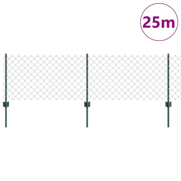vidaXL Fence with Post Green 0.6 x 25 m Steel and PVC