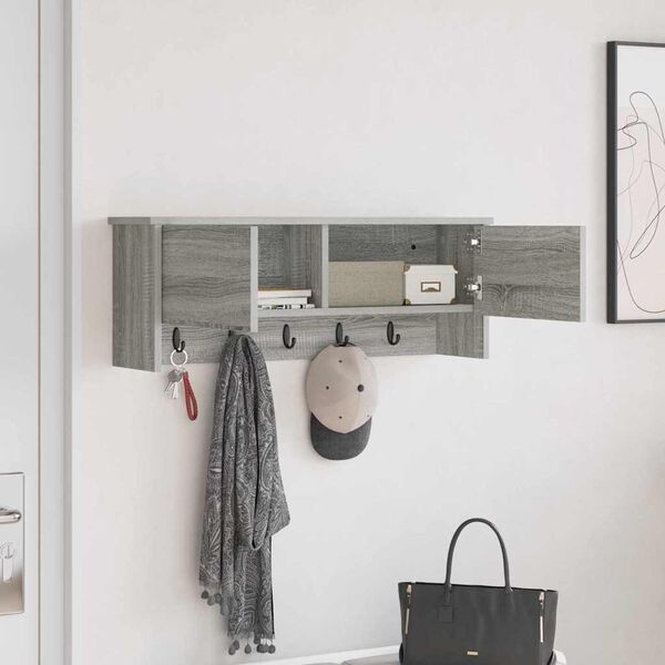 vidaXL Wall-Mounted Coat Rack with Shelf Grey Sonoma 80 x 20 x 30 cm