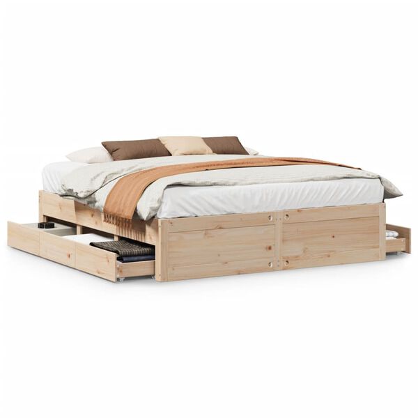 vidaXL Bed Frame without Mattress with Drawers 180x200 cm Super King Solid Wood Pine