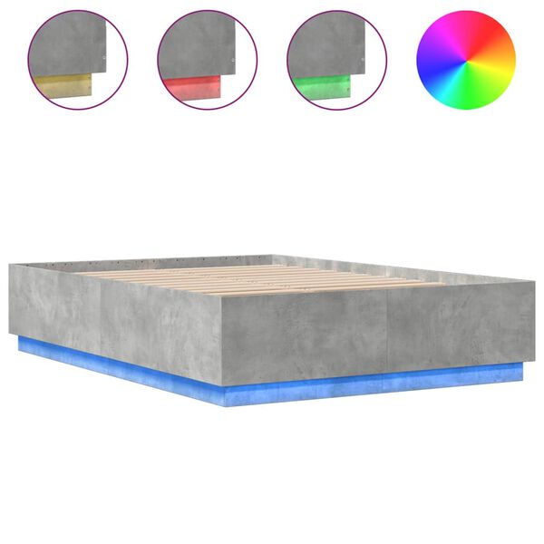 vidaXL Bed Frame with LED without Mattress Concrete Grey 160x200 cm