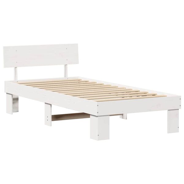 vidaXL Bed Frame with Headboard White 90 x 200 cm Solid Pine Wood