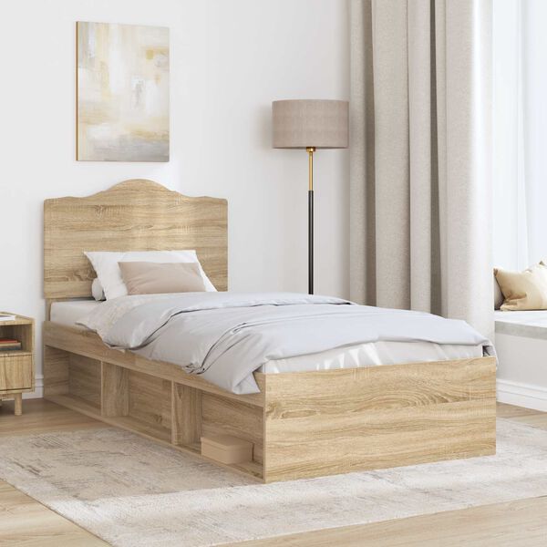 vidaXL Bed Frame with Headboard Sonoma Oak 75 x 190 cm Solid Pine Wood