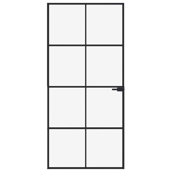 vidaXL Interior Door Black 93x201.5 cm Tempered Glass&Aluminium