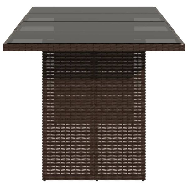 vidaXL Garden Table with Glass Top Brown 190x80x74 cm Poly Rattan