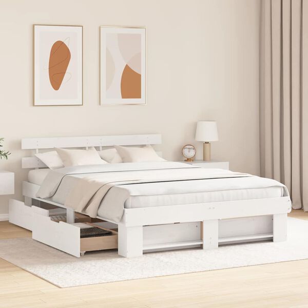 vidaXL Bed Frame with Headboard White 140 x 200 cm Solid Pine Wood