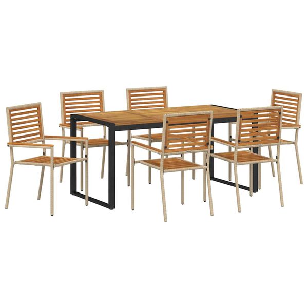 vidaXL Garden Dining Set 7 pcs Beige and Brown Poly Rattan