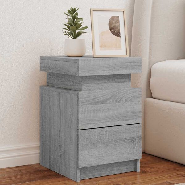 vidaXL Bedside Cabinets with LED Lights 2 pcs Grey Sonoma 35x39x55 cm