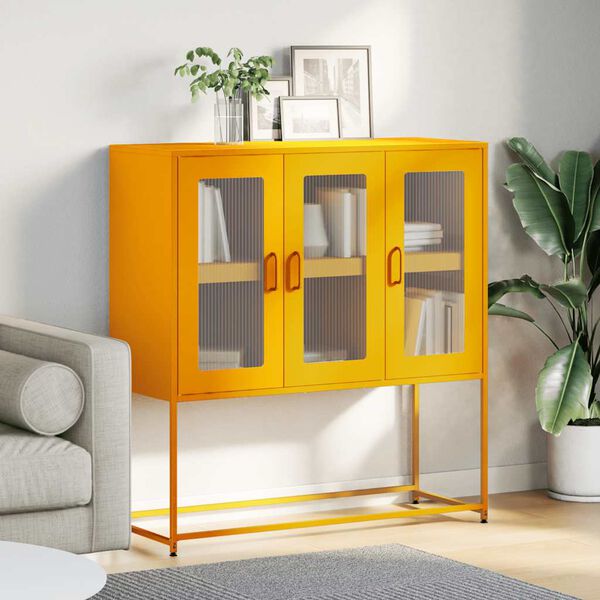 vidaXL Sideboard Mustard Yellow 100.5x39x107 cm Cold-rolled Steel