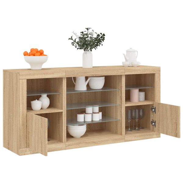 vidaXL Sideboard with LED Lights Sonoma Oak 142.5x37x67 cm