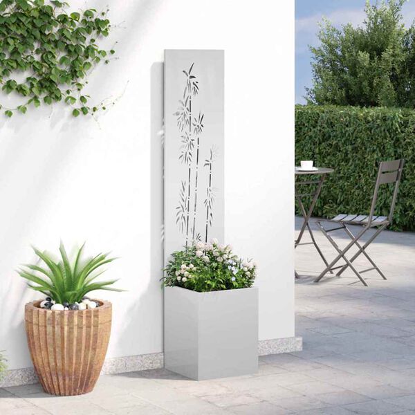 vidaXL Garden Planter with Decorative Panel Silver 32 x 140 cm