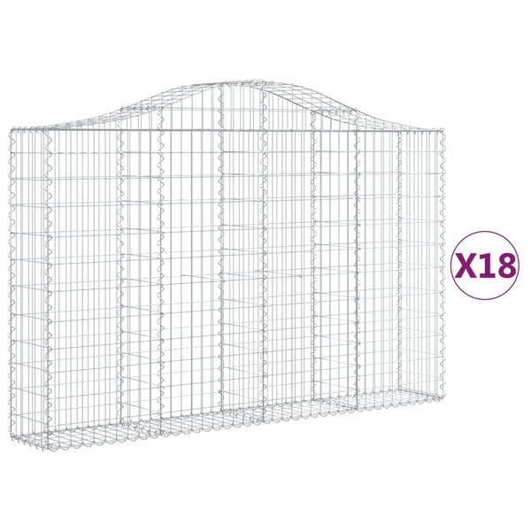 vidaXL Arched Gabion Baskets 18 pcs 200x30x120/140 cm Galvanised Iron