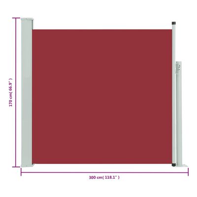 vidaXL Patio Retractable Side Awning 170x300 cm Red