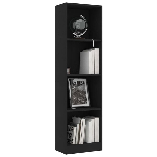 vidaXL 4-Tier Book Cabinet Black 40x24x142 cm Engineered Wood