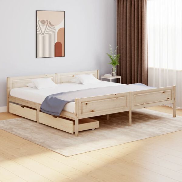 vidaXL Bed Frame without Mattress with 2 Drawers Solid Wood 200x200 cm