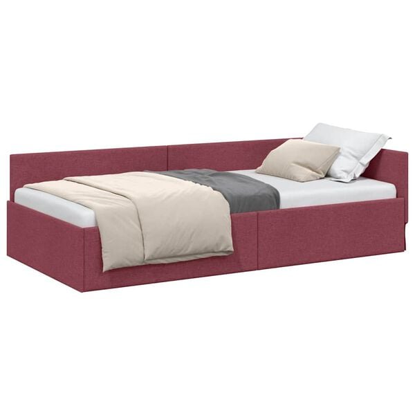 vidaXL Corner Bed Frame with Headboard Wine Red 90 cm x 200 cm Velvet
