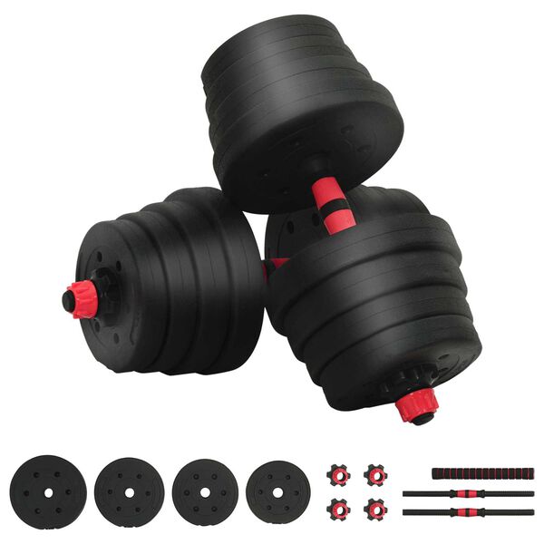 vidaXL 2-in-1 Dumbbell Set Black and Red 121 x 19.5 x 19.5 cm