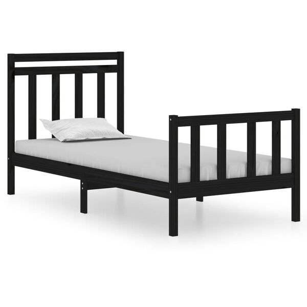 vidaXL Bed Frame without Mattress Black 75x190 cm Small Single Solid Wood