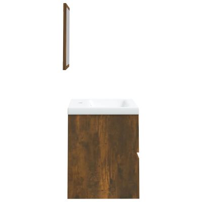 vidaXL Bathroom Sink Cabinet with Basin and Mirror Smoked Oak