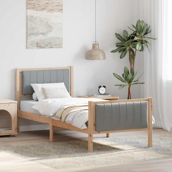 vidaXL Bed frame Brown and light grey 80 x 200 cm Solid pine wood