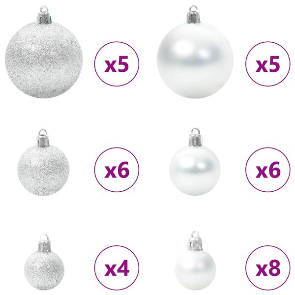 vidaXL Christmas Bauble Set with 150 LEDs 61 pcs Silver Plastic