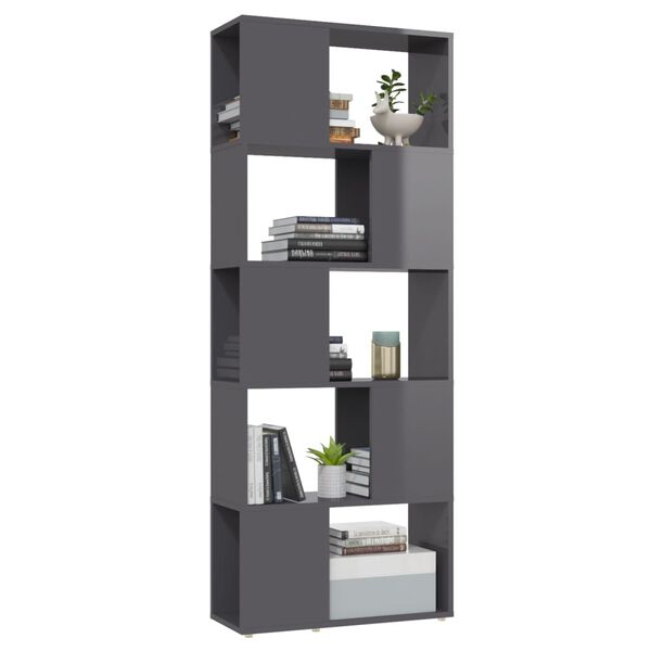 vidaXL Book Cabinet Room Divider High Gloss Grey 60x24x155 cm