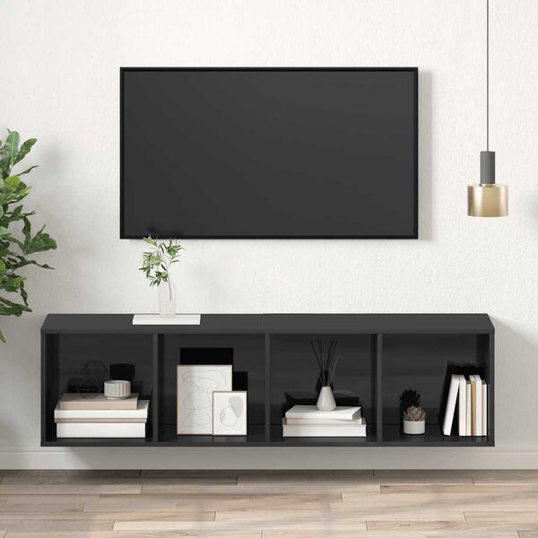 vidaXL Wall-mounted TV Cabinet High Gloss Grey 37x37x142.5 cm Engineered Wood