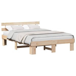 vidaXL Bed Frame with Headboard Natural 140 x 200 cm Solid Pine Wood