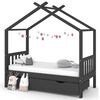 vidaXL Kids Bed Frame with a Drawer Dark Grey Solid Pine Wood 80x160cm