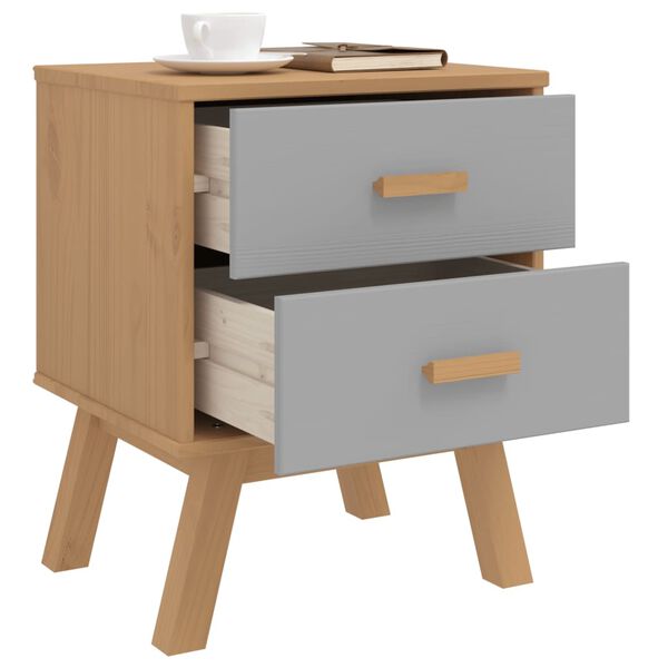 vidaXL Bedside Cabinet OLDEN Grey and Brown Solid Wood Pine