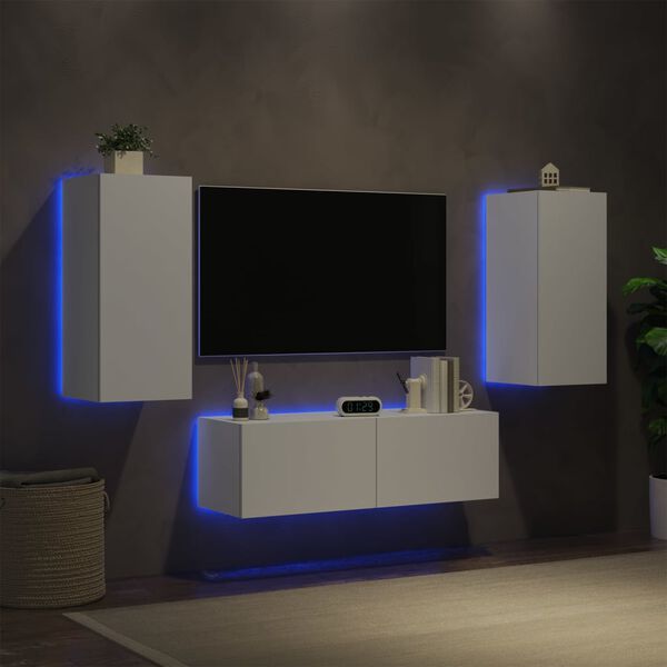 vidaXL 3 Piece TV Wall Cabinets with LED Lights White